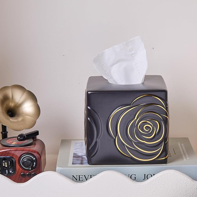 Black Ceramic Cube Tissue Box Cover - Image 6