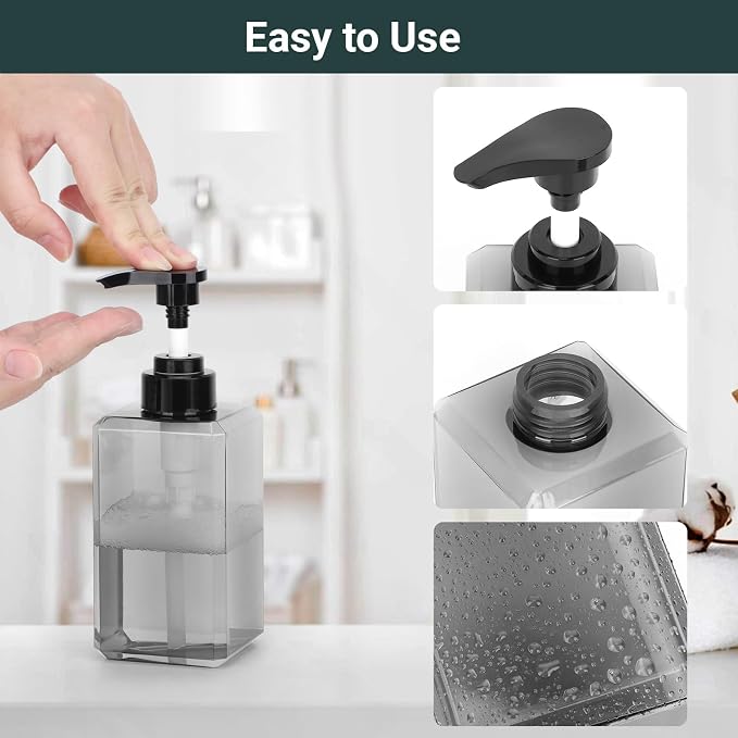 Suream Plastic Soap Dispenser 15oz/450ml, 3 Packs Shampoo Bottles Refillable - Image 3