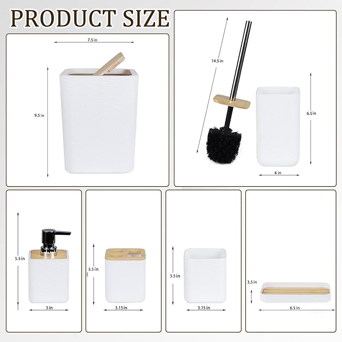 CERBIOR Bathroom Accessories Set 6 Piece Bamboo Bath Ensemble Includes Soap - Image 4
