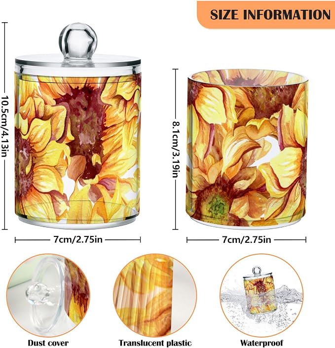 2 Pack Qtip Holder Dispenser for Cotton Ball Sunflowers Floral Cotton Swab - Image 4