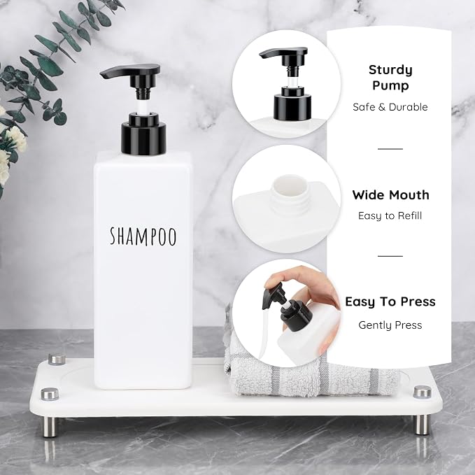 Segbeauty 16.9oz Shampoo and Conditioner Dispenser, 500ml Plastic Square Soap - Image 4