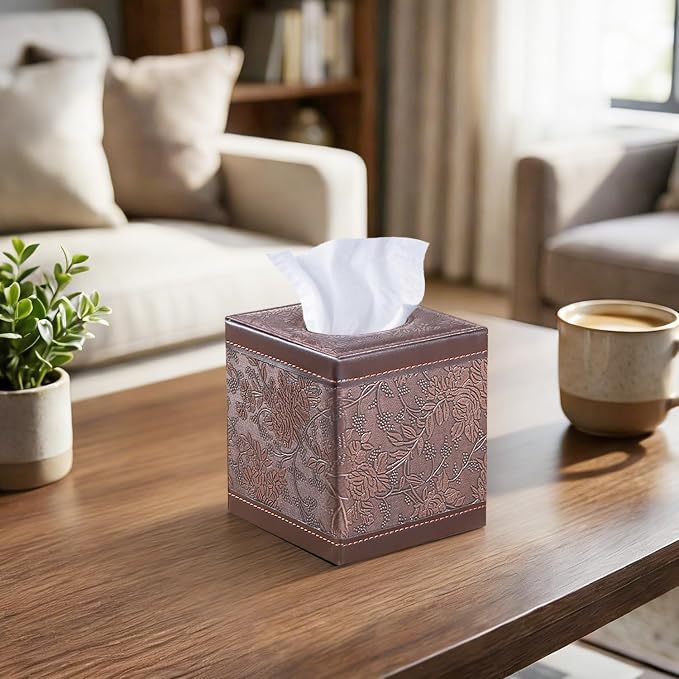 Leather Tissue Box Cover Square, Upgrade 99% Compatible Large Size, Cube Tissue - Image 2