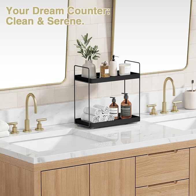 Forbena Black Bathroom Counter Organizer, Tiered Bathroom Organizer Countertop - Image 5