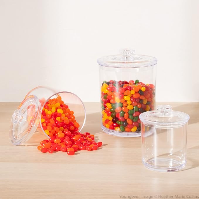 Youngever 2 Pack 15 Ounce Clear Plastic Apothecary Jars, Qtip Holder, Cotton - Image 2