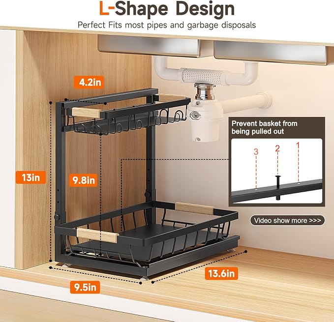 2 Packs Under Sink Organizer, Height Adjustable 2 Tier Under Kitchen Sink - Image 4