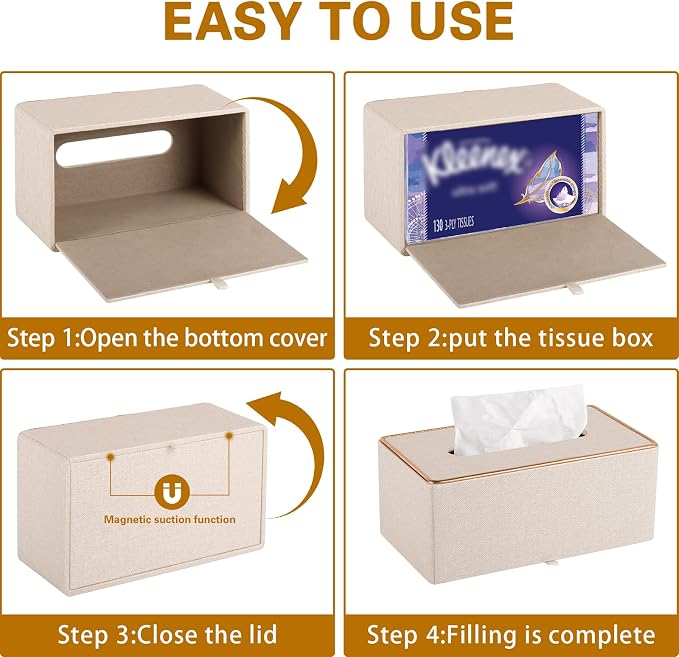 Tissue Box Cover Rectangle Tissue Box Holder PU Leather Facial Organizer - Image 5