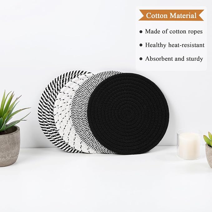 SHACOS 8 Inch Trivets for Hot Dishes, 4 Heat-Resistant Cotton Trivet Mats for - Image 4