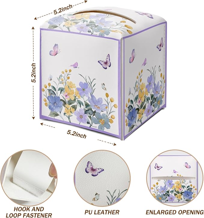 Butterfly Purple Floral Tissue Box Cover Square - Image 2