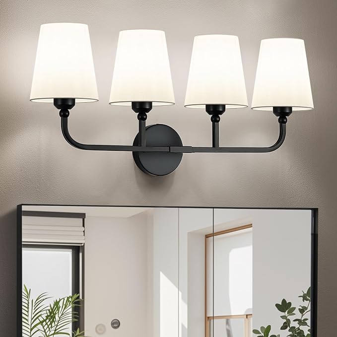 Bathroom Vanity Light, Matte Black Bathroom Light Fixtures, 4-Light Lighting by Kvhiiw