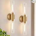 Wall Sconces Set of Two, Brushed Gold Bathroom Sconces Wall Lighting by Meybiok
