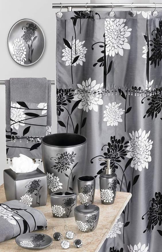 Zahari Home 13pc Erica Bathroom Fabric Shower Curtain Sets Bathroom Shower - Image 7