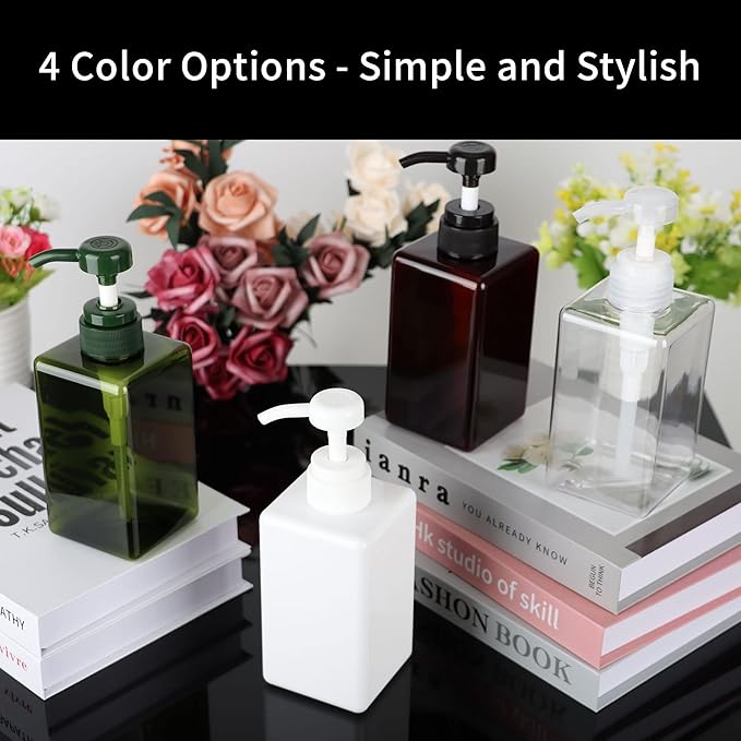450ml Pump Bottle Dispenser Jansburg 2Pack Refillable Square Plastic Lotion - Image 7