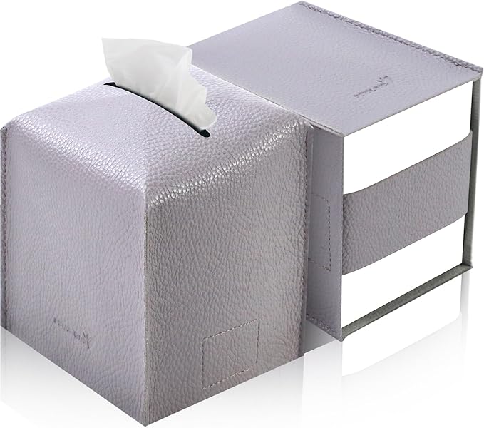 Tissue Box Cover 5X5X5'' PU Leather Tissue Holder Square Tissue Cube Box by PENGLONGHOMEDECORATION