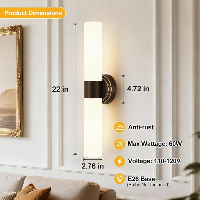 Wall Sconces Set of Two, Modern Bathroom Sconces Wall Lighting - Image 7