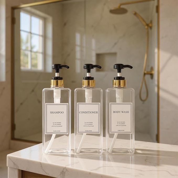 Modern Gold Design Shampoo and Conditioner Dispenser, Large 27oz Shower Soap - Image 6