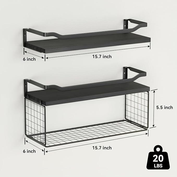 WOPITUES Floating Shelves with Wire Storage Basket, Bathroom Shelves Over - Image 6