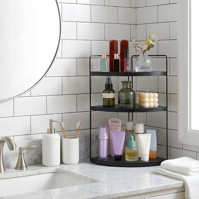 Corner Bathroom Counter Organizer Countertop Black, 2 Pack 3 Tier Corner Shelf - Image 7