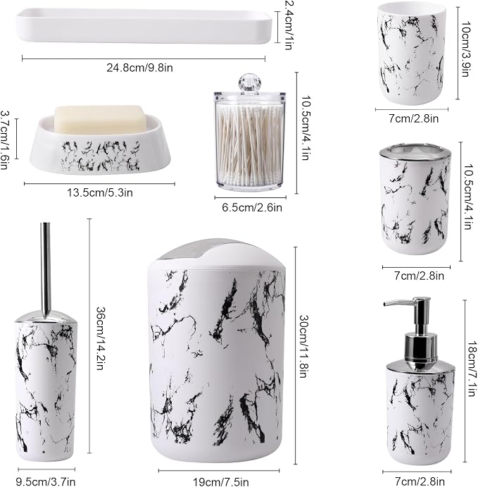 White Marble Bathroom Accessories Set, Vanity Tray, Soap Dispenser, Soap Dish - Image 6