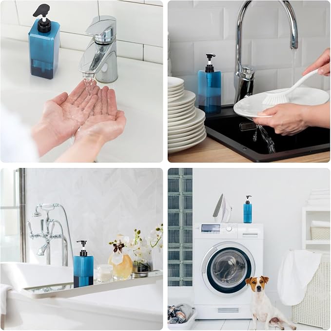 Suream Soap and Lotion Dispenser Set, 27oz/800ml Blue Shampoo and Conditioner - Image 6