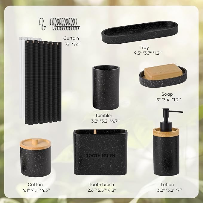 20PC Black Modern Bathroom Accessories Set - Image 2