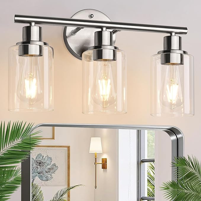 3-Light Bathroom Light Fixtures, Brushed Nickel Vanity Light, Farmhouse Wall by Zarbitta