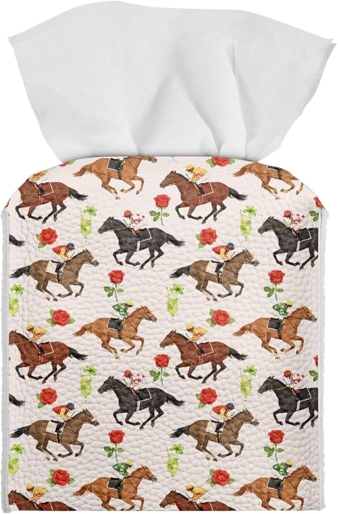 Racing Horse Flower Portable Tissue Box Holder, Lightweight PU Leather Square by Pzuqiu