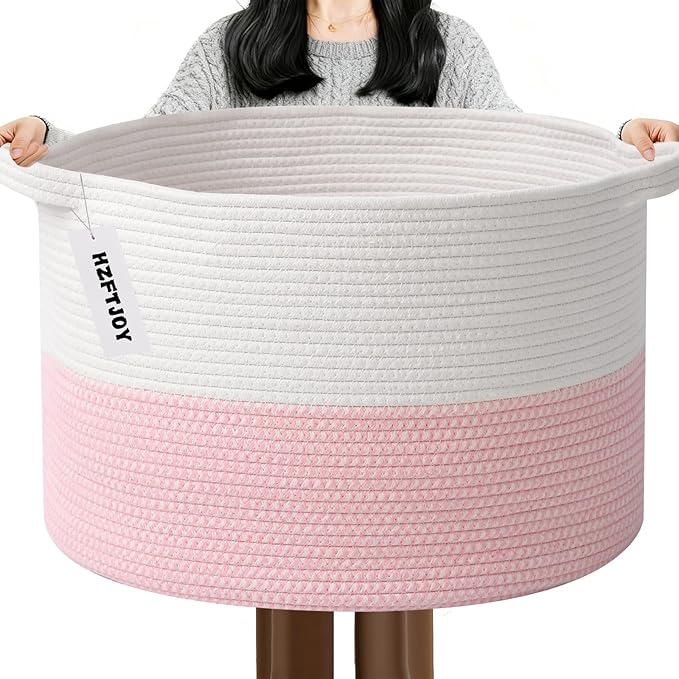 115L Large Blanket Basket, 23.6" L x 23.6" W x 15.7" H Rope Woven Baskets by HZFTJOY