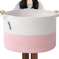 115L Large Blanket Basket, 23.6" L x 23.6" W x 15.7" H Rope Woven Baskets by HZFTJOY