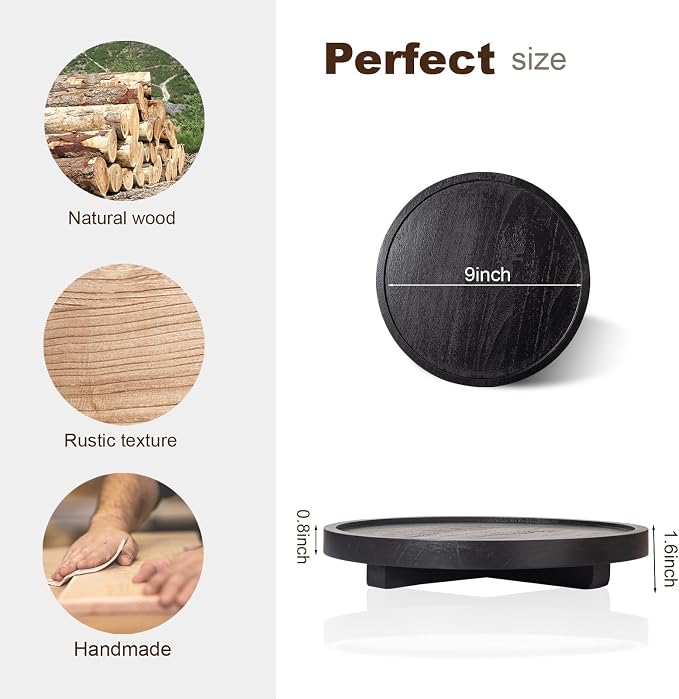 Round Decorative Tray Wood Bathroom Counter Organizer Farmhouse Kitchen Decor - Image 2