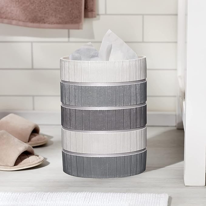 Zahari Home 2pc Modern Line Stylish Bath Accessories Set Waste Basket & Square - Image 3