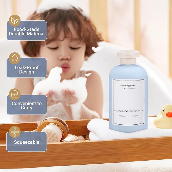 10oz Travel Shampoo Bottle, Empty Plastic Squeeze Bottles - Image 2
