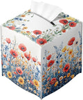 Flower Tissue Box Cover Red Poppy Daisy Wild Garden Watercolor Leather Tissue by Unknown