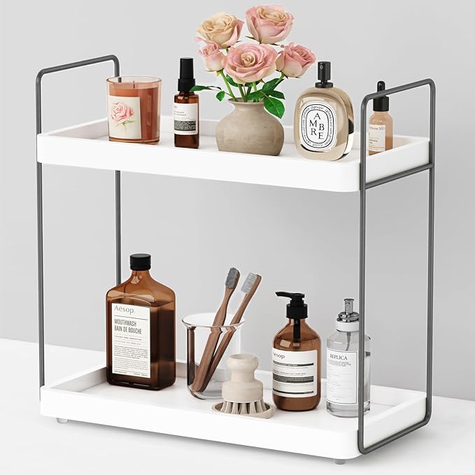 Forbena White Bathroom Organizer Countertop, Kitchen Counter Shelf Organizer by Forbena