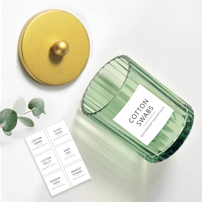 Amolliar Sage Green Glass Qtip Holder Dispenser, Bathroom Canister Apothecary - Image 2
