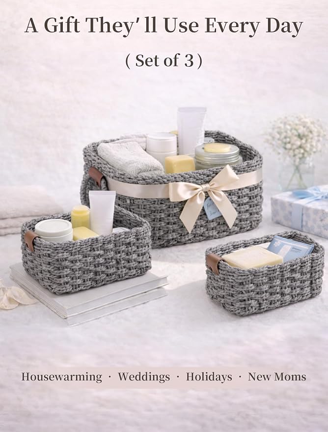 Storage Basket, Recycled Paper Rope Bathroom Basket Organizer, Mini wicker - Image 7