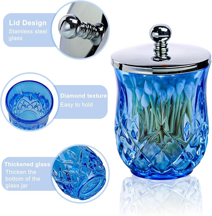 Qtip Holder, 10Oz Blue Glass Apothecary Jars - Image 4