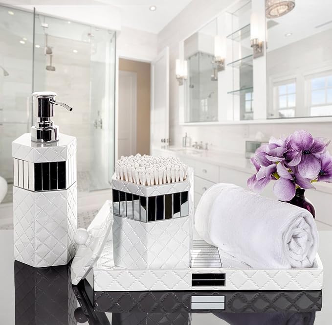 Creative Scents Quilted Mirror White Hand Soap Dispenser - Image 4
