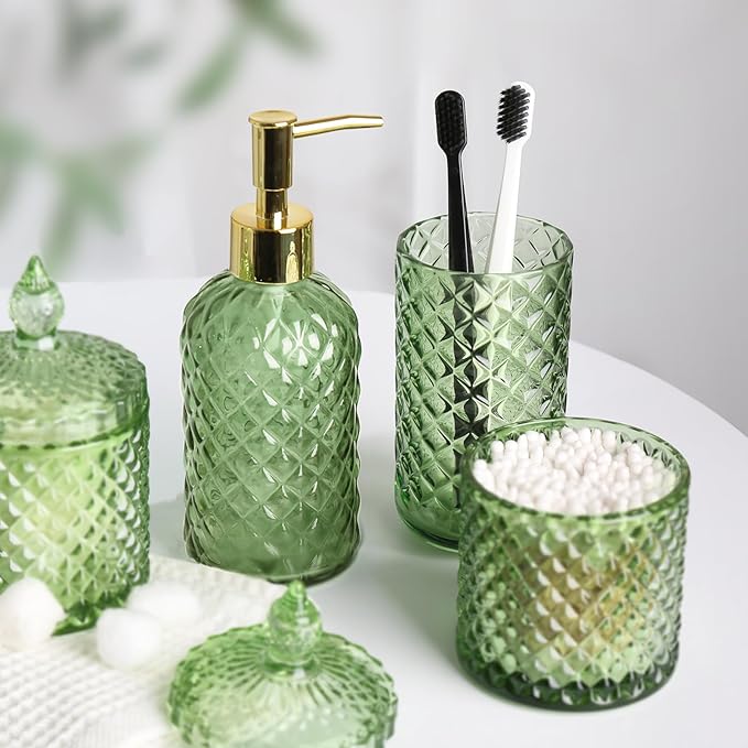 Green Bathroom Accessories Set, 4 Pack Olive Green Bathroom Decor Accessory - Image 6