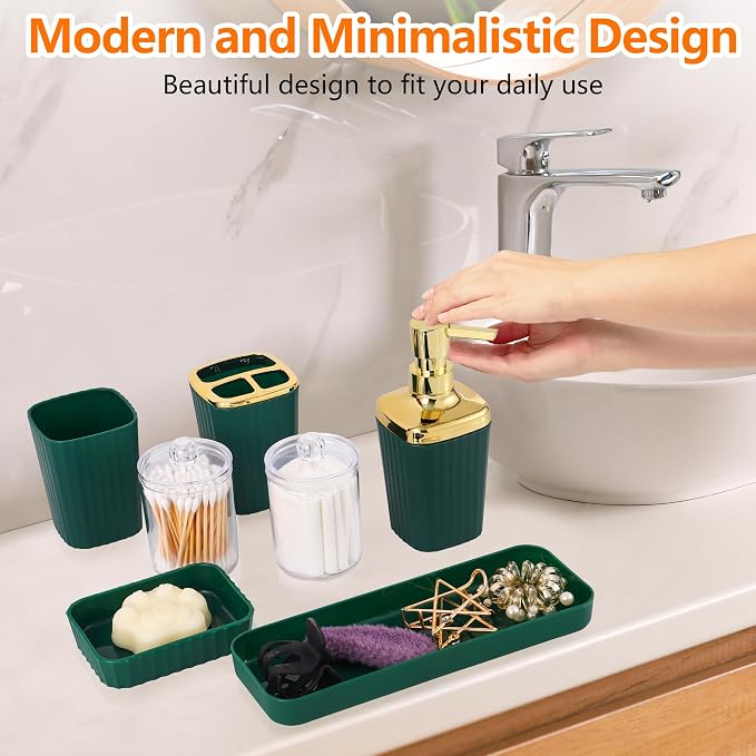 Bathroom Accessory Set, 9 Pieces Dark Green Bathroom Accessories Set - Image 5