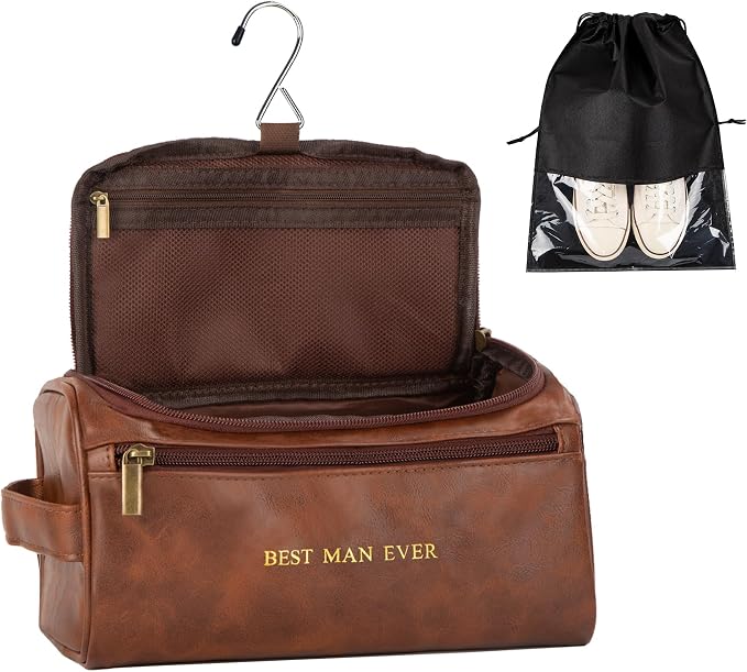 Flycalf Mens Toiletry Travel Bag Customized Mens Leather Toiletries Grooming Bag by Flycalf