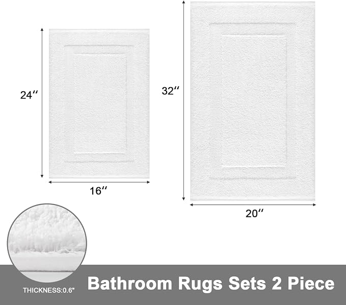 SHACOS Soft Fluffy White Bath Rugs Mats Set of 2 Pieces 16x24 + 20x32 inch - Image 2