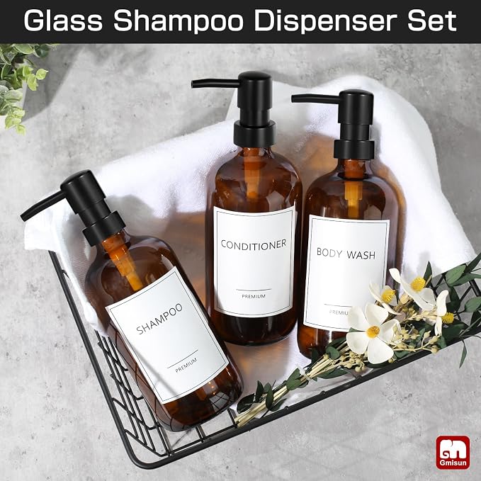 GMISUN Glass Shampoo and Conditioner Dispenser, Shower Soap Dispenser Bottles - Image 8