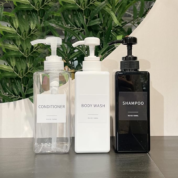 Shampoo and Conditioner Dispenser, Refillable Plastic Shampoo Pump Bottles - Image 6