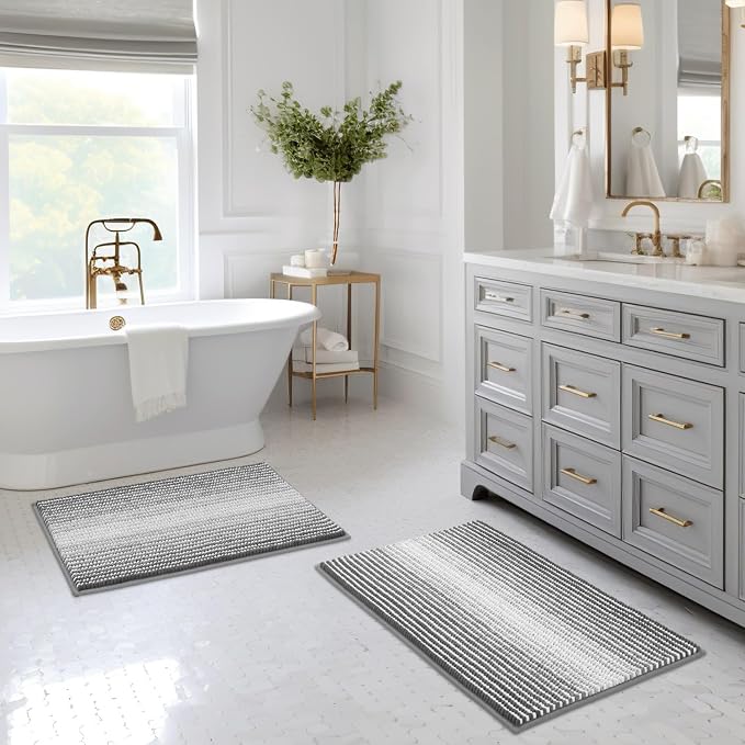 BSICPRO Bathroom Rugs and Mats Sets, 2 Piece Thick Absorbent Chenille Bath Mat by BSICPRO