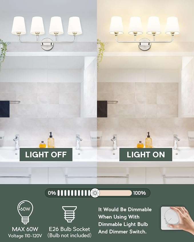 Bathroom Light Fixtures, 4 Light Vanity Lights - Image 5