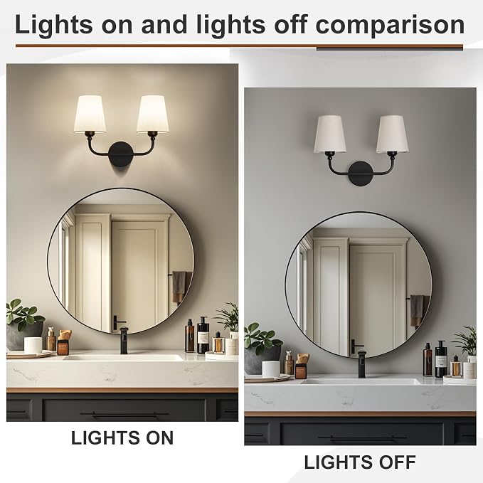 Bathroom Vanity Light, Matte Black Bathroom Light Fixtures, 2-Light Lighting - Image 5