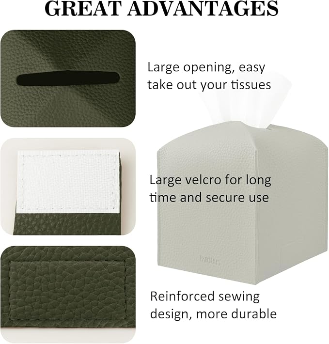 Tissue Box Cover Holder Square Tissue Cube Cover PU Leather Tissue Organizer - Image 5