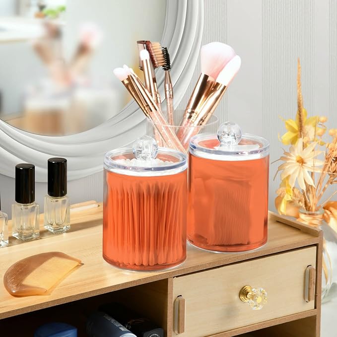 Coral Qtip Holder Organizer Dispenser Cotton Swabs Cans Plastic Jars - Image 6