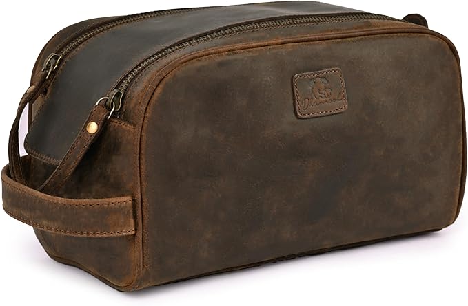 King-Size Premium Leather Toiletry Travel Pouch – Handcrafted Vintage Dopp Kit - Image 2
