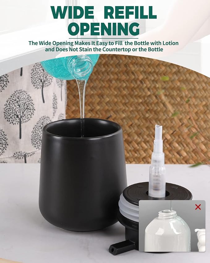 Bosilunlife Black Lotion Dispenser - 12Oz Ceramic Soap Dispenser Bathroom - Image 3